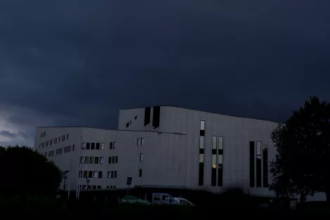 The famous Aalto Theater in Essen, Germany, during a shower The famous Aalto Theater in Essen, Germany, during a shower