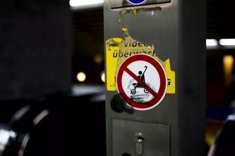 A "no baby buggy" sign at one of the escalators in Essen, GErmany A "no baby buggy" sign at one of the escalators in Essen, GErmany