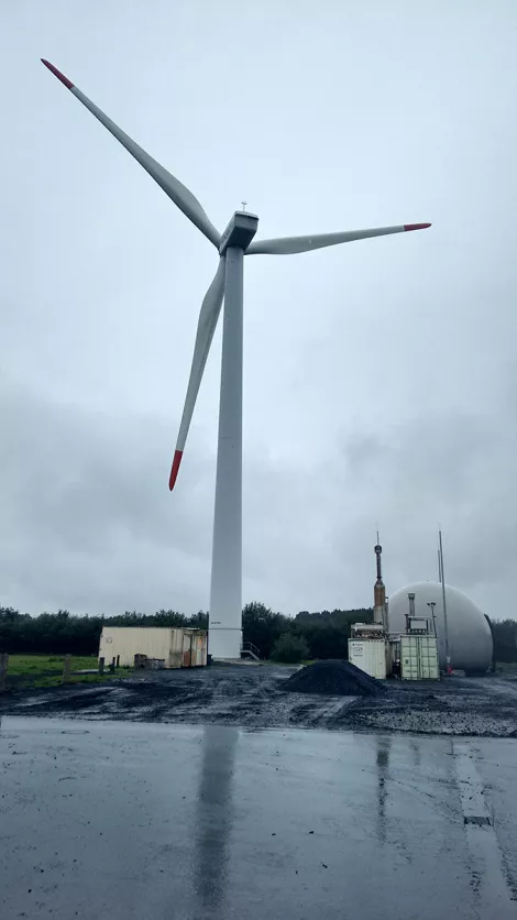 A wind turbine at a biogas plant A wind turbine at a biogas plant