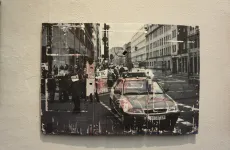 the police - demonstration in Berlin, floppydisk artwork by artist Dominik Jais the police - demonstration in Berlin, floppydisk artwork by artist Dominik Jais