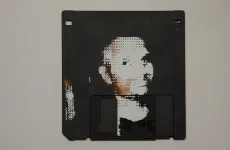 silk screened halftone portrait on 3.5" floppy disk silk screened halftone portrait on 3.5" floppy disk
