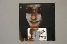 silk screened halftone portrait on 3.5" floppy disk silk screened halftone portrait on 3.5" floppy disk