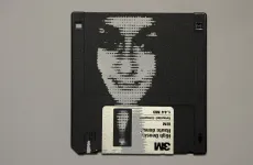 silk screened halftone portrait on 3.5" floppy disk silk screened halftone portrait on 3.5" floppy disk