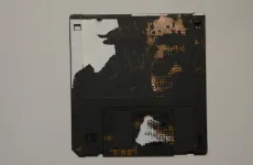silk screened halftone portrait on 3.5" floppy disk silk screened halftone portrait on 3.5" floppy disk