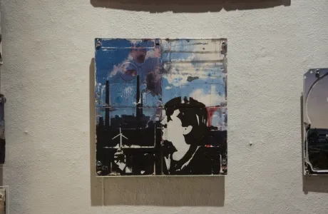 Where the wind blows - floppy disk artwork about environmental pollution Where the wind blows - floppy disk artwork about environmental pollution