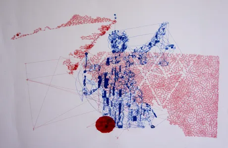 Justitia drawn on paper - modern polar drawing artwork