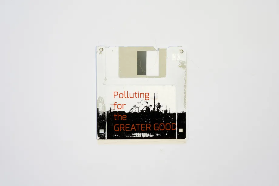 Polluting for the Greater Good - silk screened industry complex on floppy disk Polluting for the Greater Good - silk screened industry complex on floppy disk